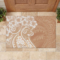 Polynesian Women's Day Rubber Doormat Brown Hibiscus Flowers With Polynesian Pattern