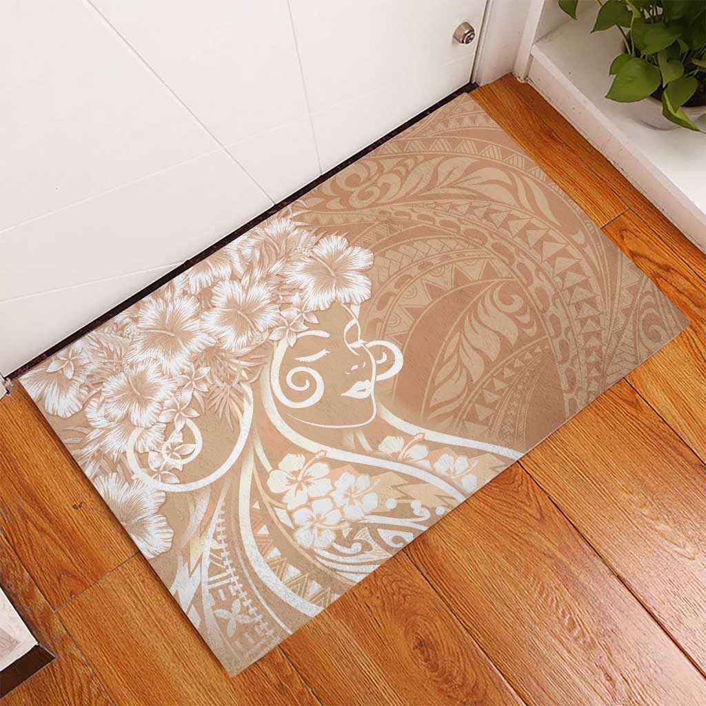 Polynesian Women's Day Rubber Doormat Brown Hibiscus Flowers With Polynesian Pattern