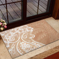 Polynesian Women's Day Rubber Doormat Brown Hibiscus Flowers With Polynesian Pattern