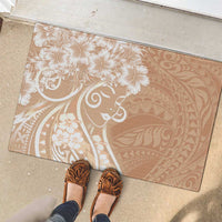 Polynesian Women's Day Rubber Doormat Brown Hibiscus Flowers With Polynesian Pattern