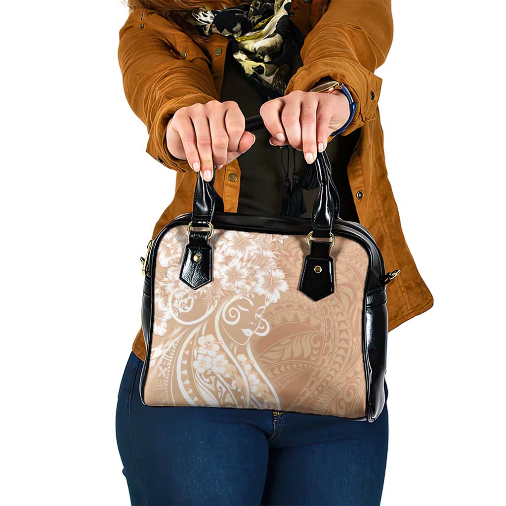 Polynesian Women's Day Shoulder Handbag Brown Hibiscus Flowers With Polynesian Pattern