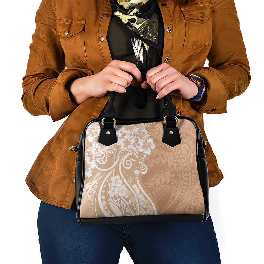 Polynesian Women's Day Shoulder Handbag Brown Hibiscus Flowers With Polynesian Pattern