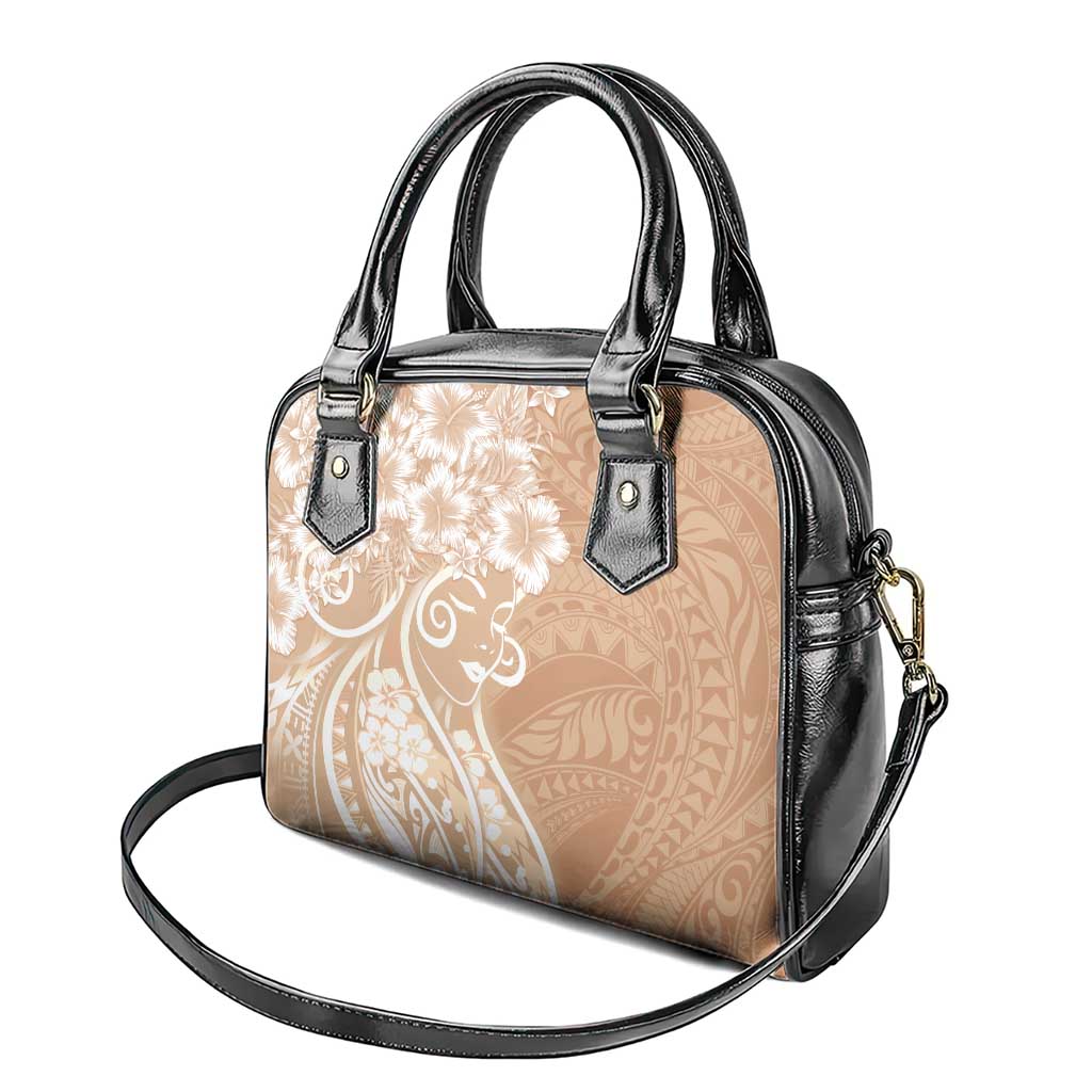 Polynesian Women's Day Shoulder Handbag Brown Hibiscus Flowers With Polynesian Pattern