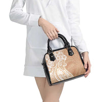 Polynesian Women's Day Shoulder Handbag Brown Hibiscus Flowers With Polynesian Pattern