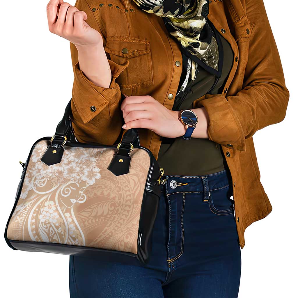Polynesian Women's Day Shoulder Handbag Brown Hibiscus Flowers With Polynesian Pattern