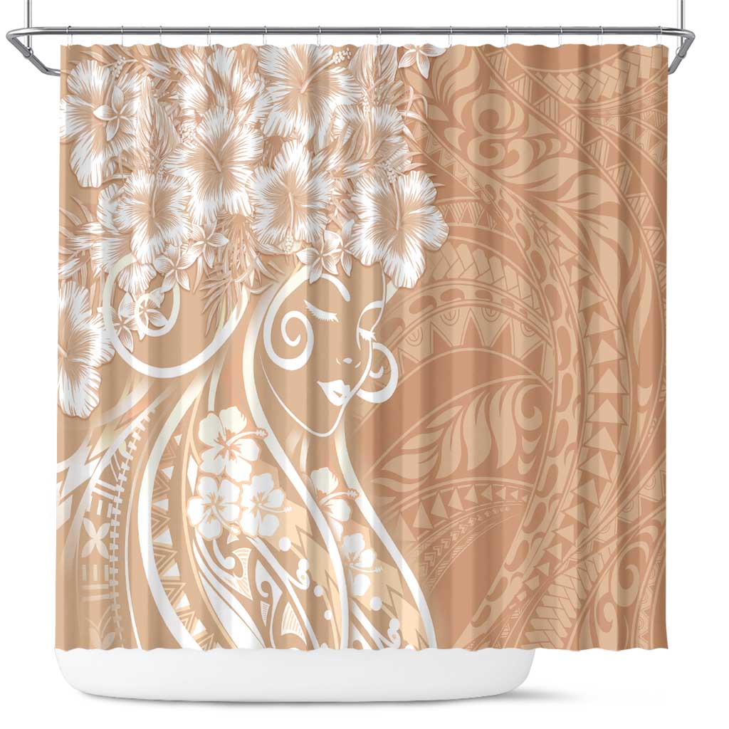 Polynesian Women's Day Shower Curtain Brown Hibiscus Flowers With Polynesian Pattern