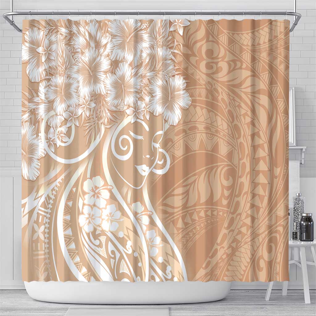 Polynesian Women's Day Shower Curtain Brown Hibiscus Flowers With Polynesian Pattern