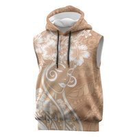 Polynesian Women's Day Sleeveless Hoodie Brown Hibiscus Flowers With Polynesian Pattern