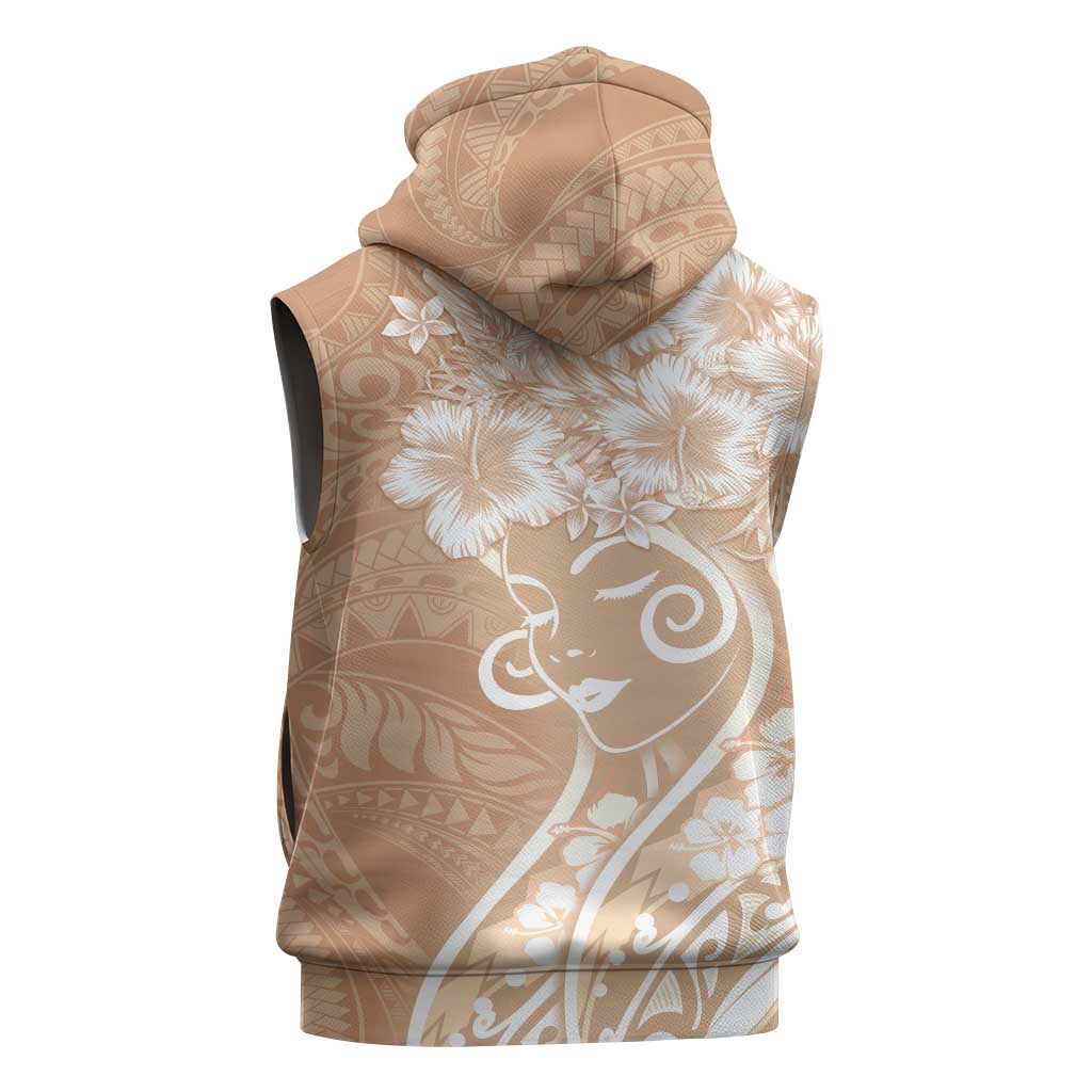 Polynesian Women's Day Sleeveless Hoodie Brown Hibiscus Flowers With Polynesian Pattern