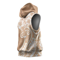Polynesian Women's Day Sleeveless Hoodie Brown Hibiscus Flowers With Polynesian Pattern