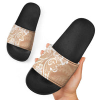 Polynesian Women's Day Slide Sandals Brown Hibiscus Flowers With Polynesian Pattern LT05 - Polynesian Pride