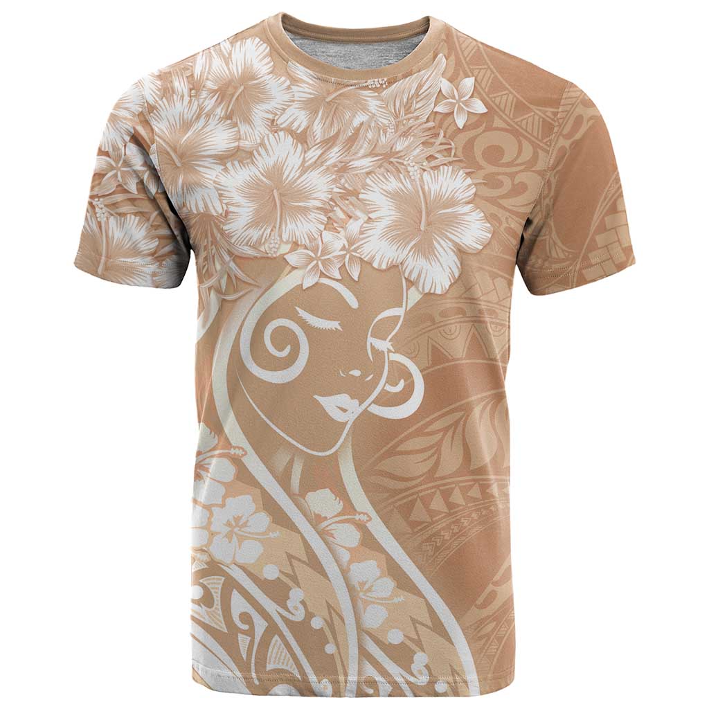 Polynesian Women's Day T Shirt Brown Hibiscus Flowers With Polynesian Pattern