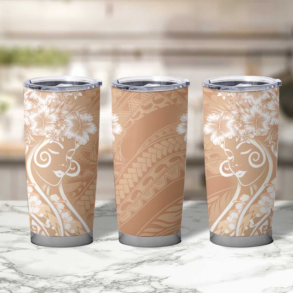 Polynesian Women's Day Tumbler Cup Brown Hibiscus Flowers With Polynesian Pattern LT05 - Polynesian Pride