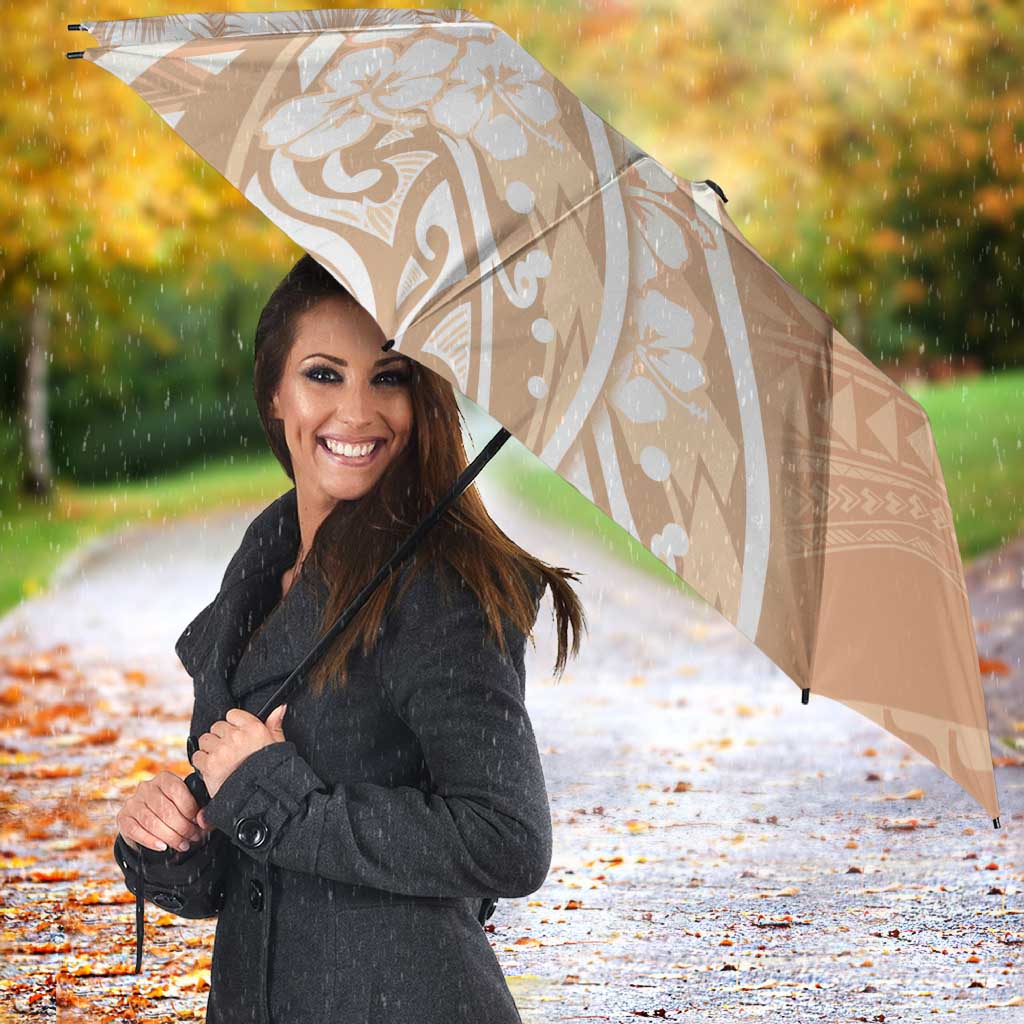 Polynesian Women's Day Umbrella Brown Hibiscus Flowers With Polynesian Pattern