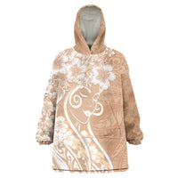 Polynesian Women's Day Wearable Blanket Hoodie Brown Hibiscus Flowers With Polynesian Pattern