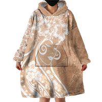 Polynesian Women's Day Wearable Blanket Hoodie Brown Hibiscus Flowers With Polynesian Pattern