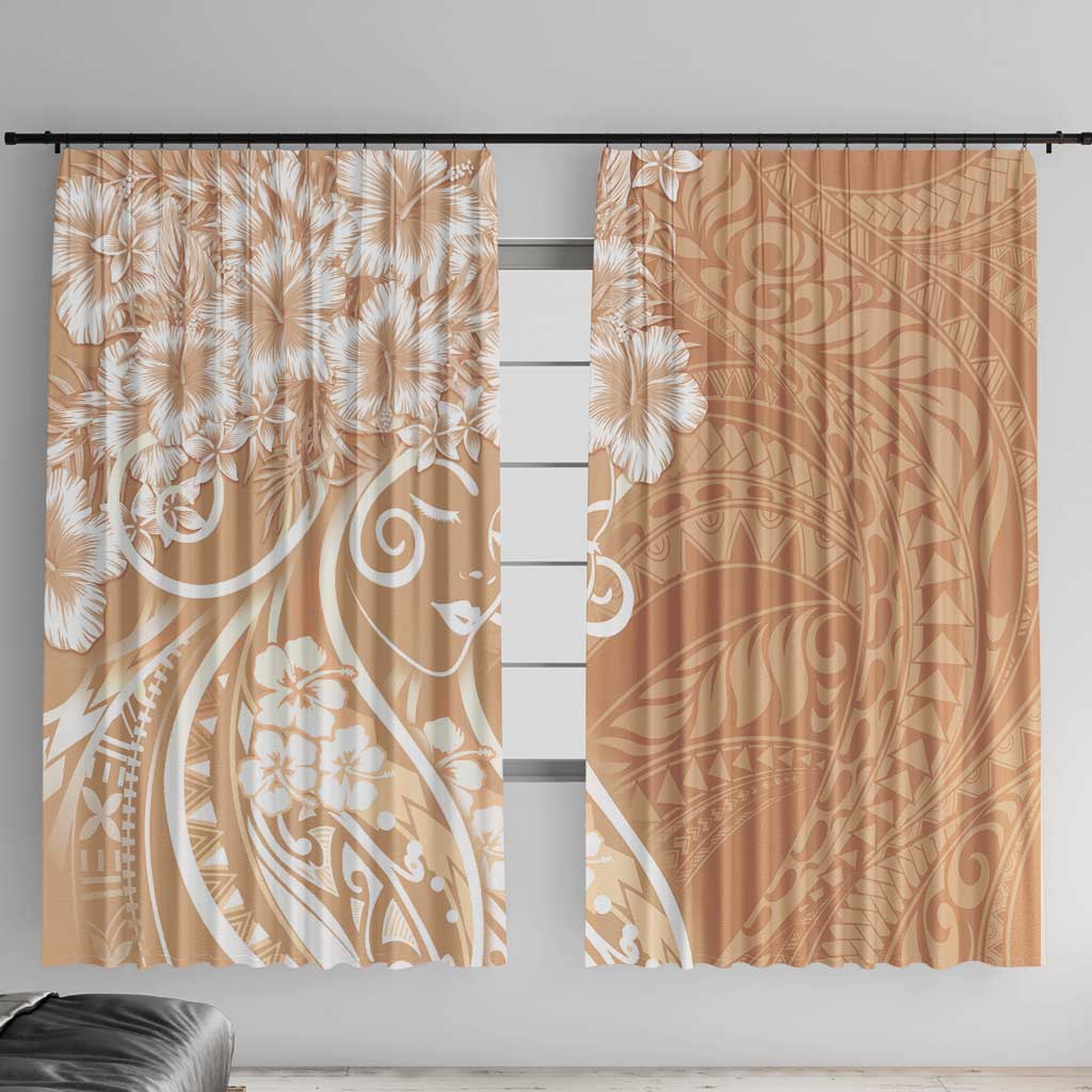 Polynesian Women's Day Window Curtain Brown Hibiscus Flowers With Polynesian Pattern
