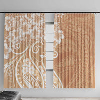 Polynesian Women's Day Window Curtain Brown Hibiscus Flowers With Polynesian Pattern