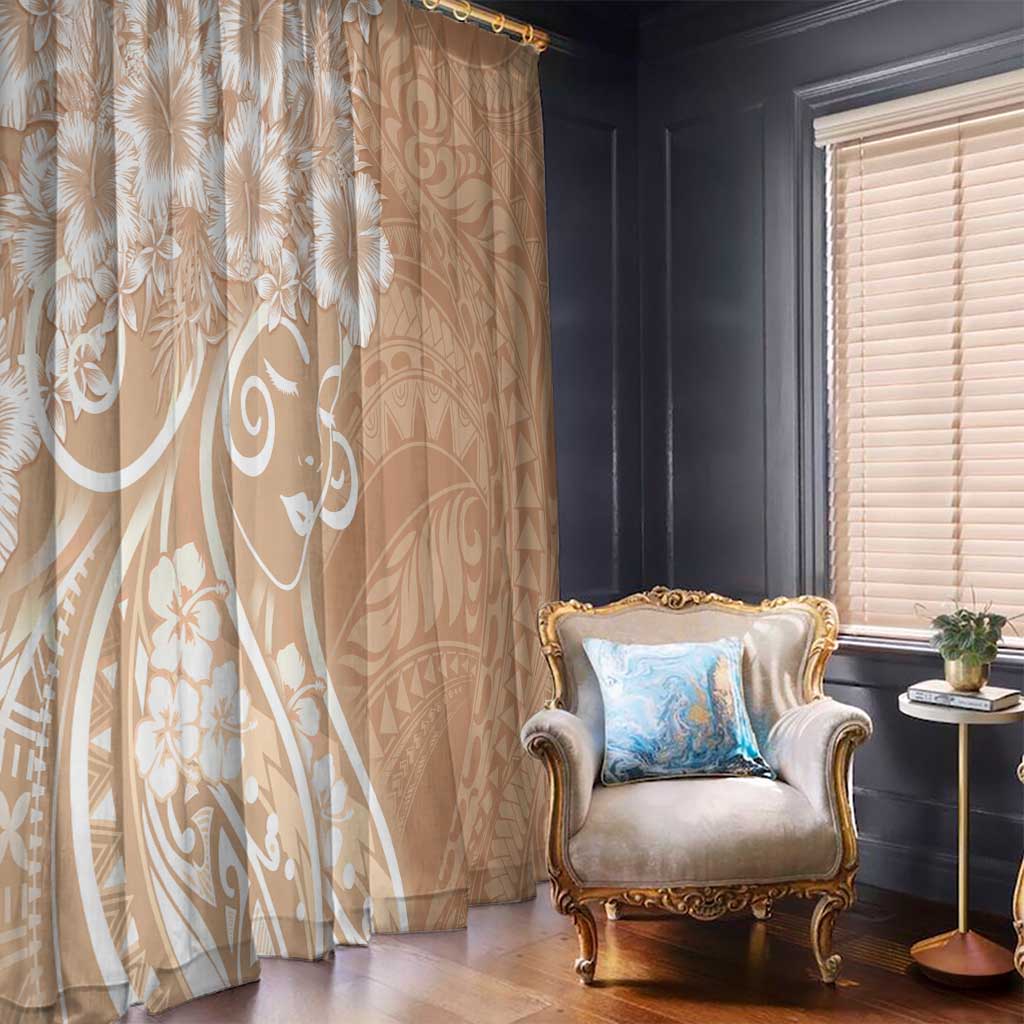 Polynesian Women's Day Window Curtain Brown Hibiscus Flowers With Polynesian Pattern