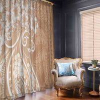 Polynesian Women's Day Window Curtain Brown Hibiscus Flowers With Polynesian Pattern