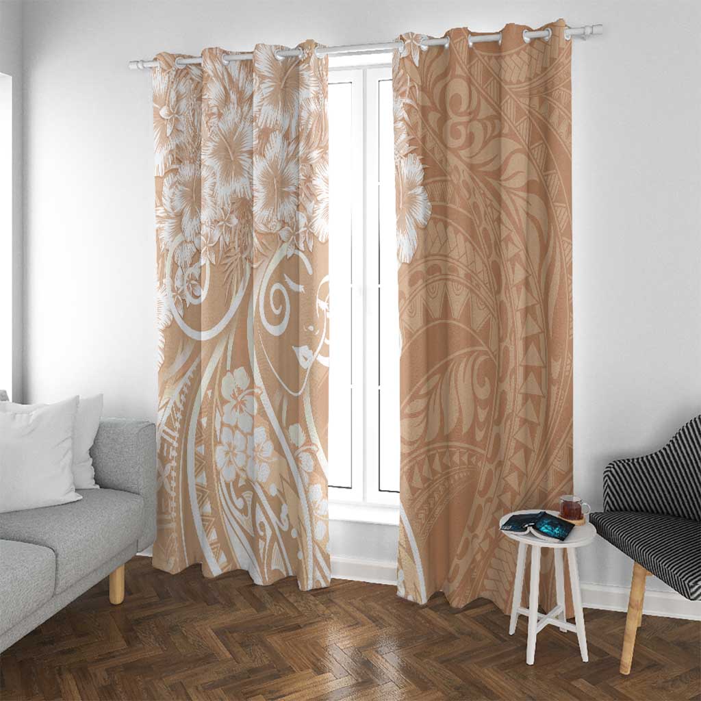Polynesian Women's Day Window Curtain Brown Hibiscus Flowers With Polynesian Pattern