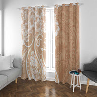 Polynesian Women's Day Window Curtain Brown Hibiscus Flowers With Polynesian Pattern