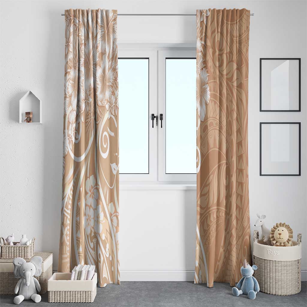 Polynesian Women's Day Window Curtain Brown Hibiscus Flowers With Polynesian Pattern