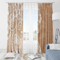 Polynesian Women's Day Window Curtain Brown Hibiscus Flowers With Polynesian Pattern