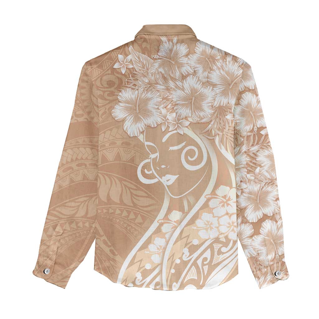 Polynesian Women's Day Women Casual Shirt Brown Hibiscus Flowers With Polynesian Pattern