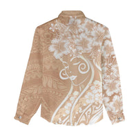 Polynesian Women's Day Women Casual Shirt Brown Hibiscus Flowers With Polynesian Pattern