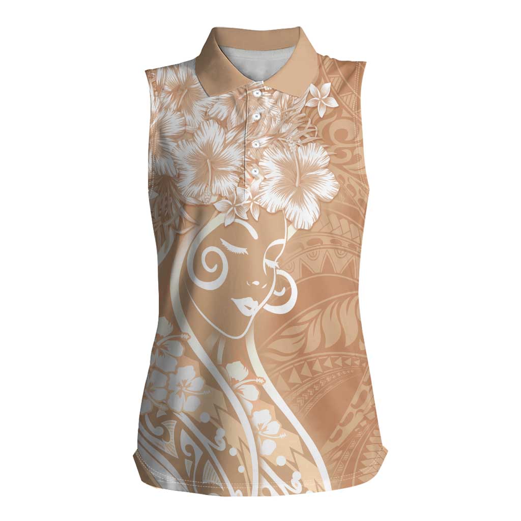 Polynesian Women's Day Women Sleeveless Polo Shirt Brown Hibiscus Flowers With Polynesian Pattern LT05 Female Brown - Polynesian Pride