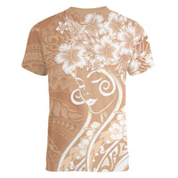 Polynesian Women's Day Women V-Neck T-Shirt Brown Hibiscus Flowers With Polynesian Pattern