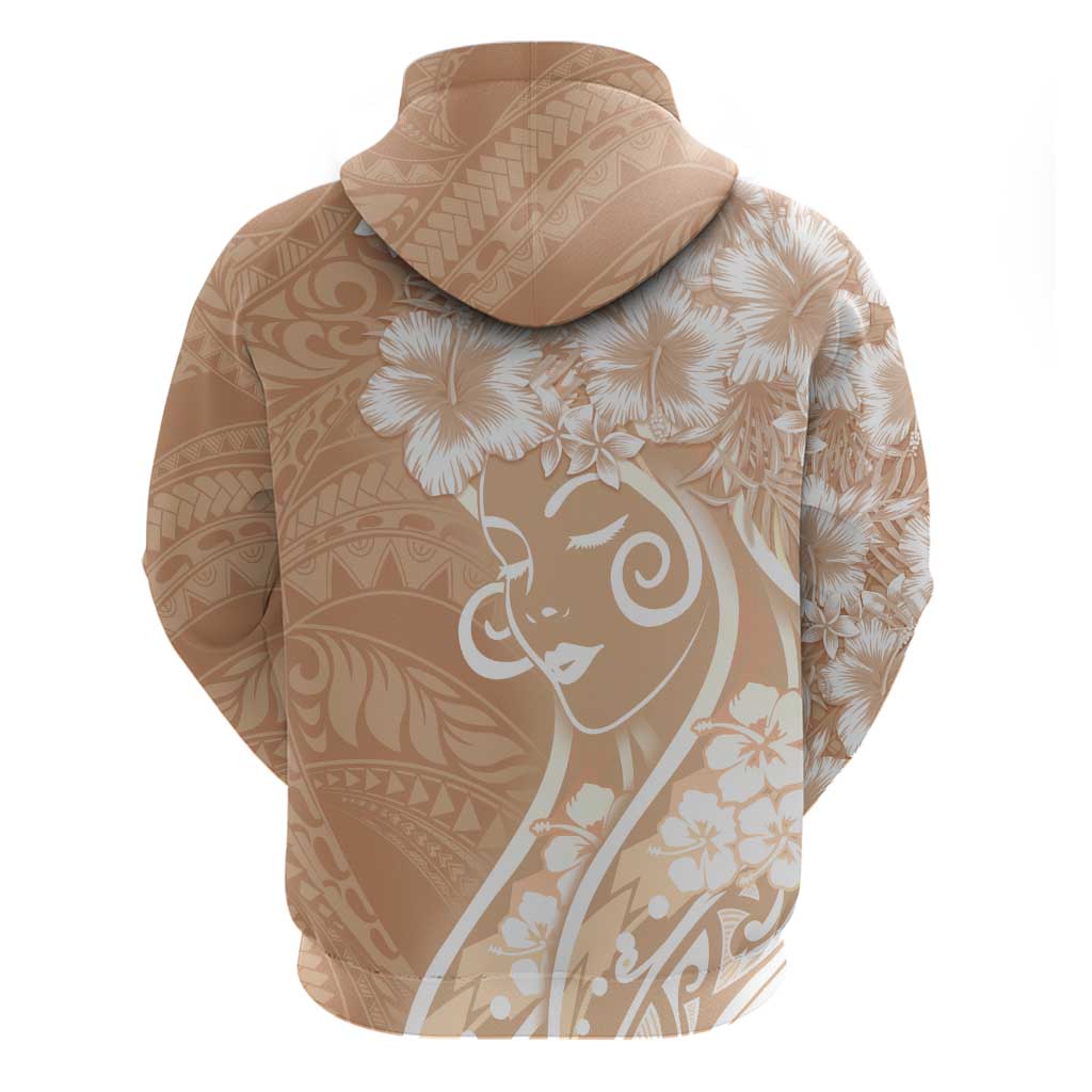 Polynesian Women's Day Zip Hoodie Brown Hibiscus Flowers With Polynesian Pattern LT05 - Polynesian Pride