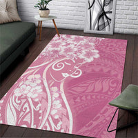 Polynesian Women's Day Area Rug Pink Hibiscus Flowers With Polynesian Pattern LT05 Pink - Polynesian Pride