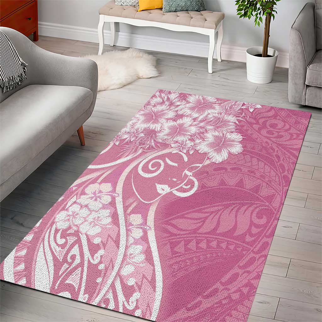 Polynesian Women's Day Area Rug Pink Hibiscus Flowers With Polynesian Pattern LT05 - Polynesian Pride
