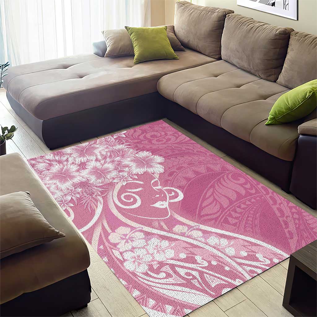 Polynesian Women's Day Area Rug Pink Hibiscus Flowers With Polynesian Pattern LT05 - Polynesian Pride