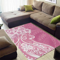 Polynesian Women's Day Area Rug Pink Hibiscus Flowers With Polynesian Pattern LT05 - Polynesian Pride