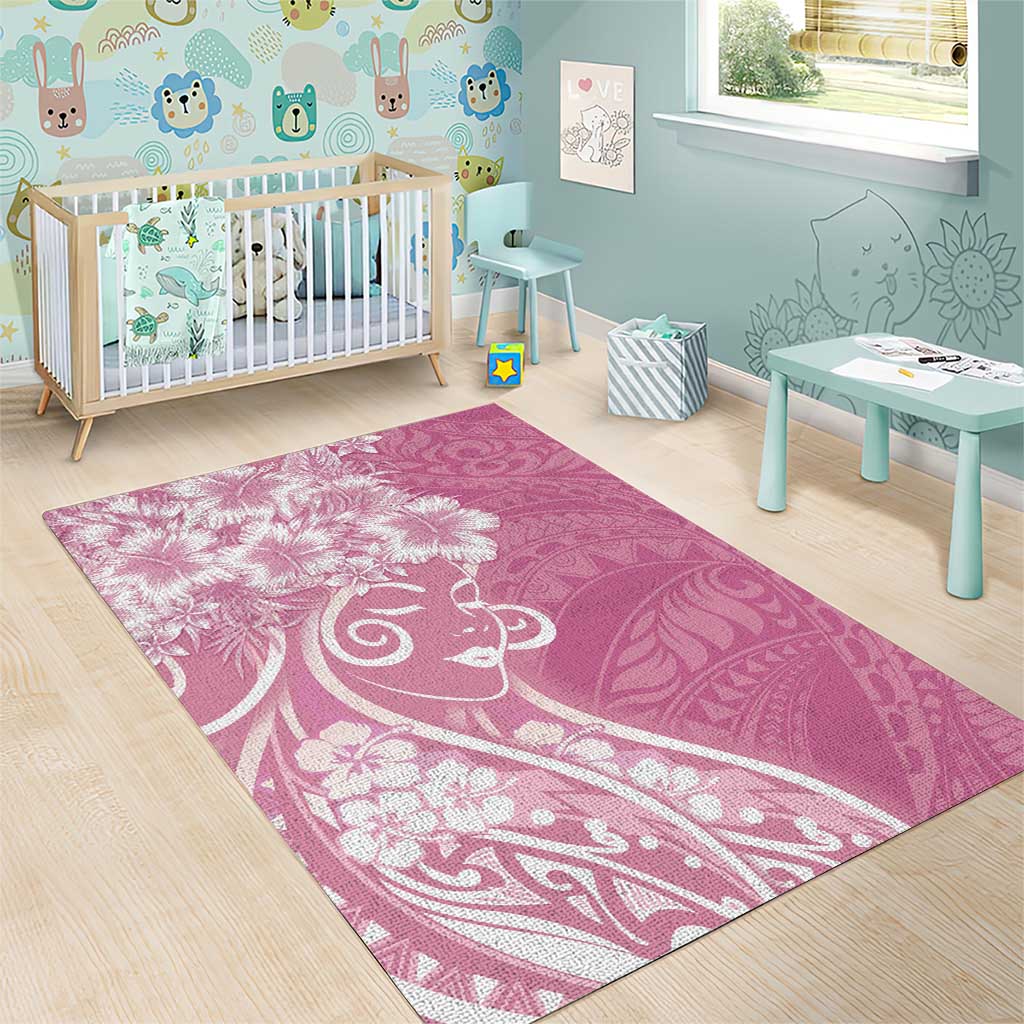 Polynesian Women's Day Area Rug Pink Hibiscus Flowers With Polynesian Pattern LT05 - Polynesian Pride