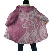 Polynesian Women's Day Cloak Pink Hibiscus Flowers With Polynesian Pattern