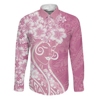 Polynesian Women's Day Family Matching Summer Maxi Dress and Hawaiian Shirt Pink Hibiscus Flowers With Polynesian Pattern LT05 Dad's Shirt - Long Sleeve Pink - Polynesian Pride