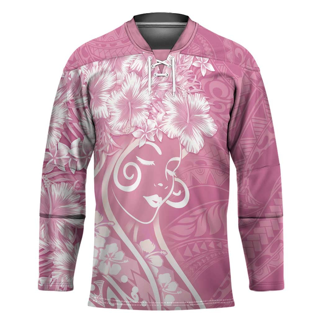 Polynesian Women's Day Hockey Jersey Pink Hibiscus Flowers With Polynesian Pattern LT05 Unisex Pink - Polynesian Pride