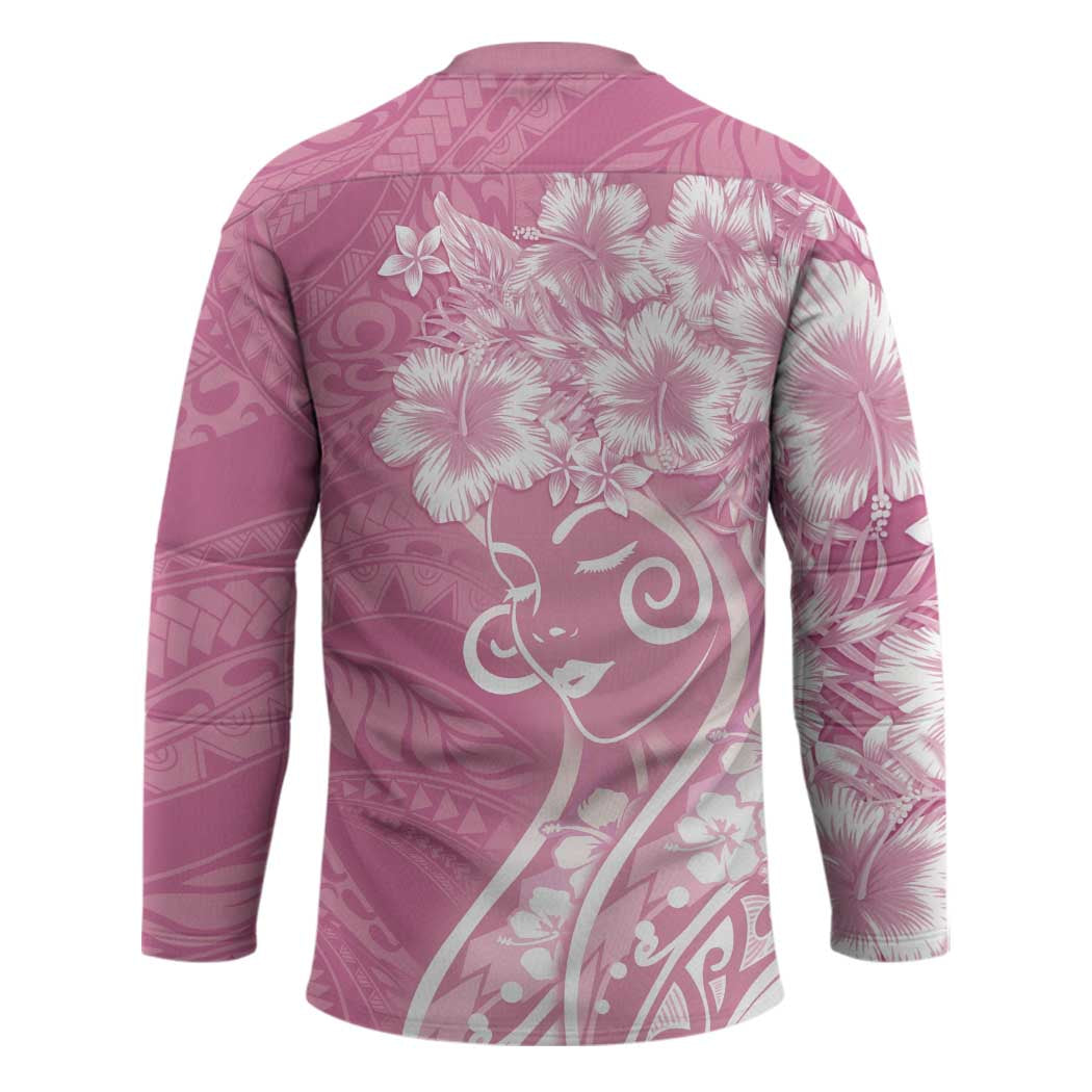 Polynesian Women's Day Hockey Jersey Pink Hibiscus Flowers With Polynesian Pattern LT05 - Polynesian Pride