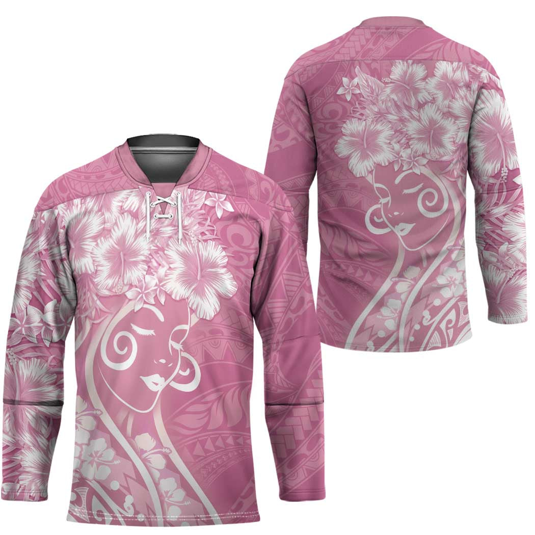 Polynesian Women's Day Hockey Jersey Pink Hibiscus Flowers With Polynesian Pattern LT05 - Polynesian Pride