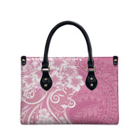 Polynesian Women's Day Leather Bag Pink Hibiscus Flowers With Polynesian Pattern
