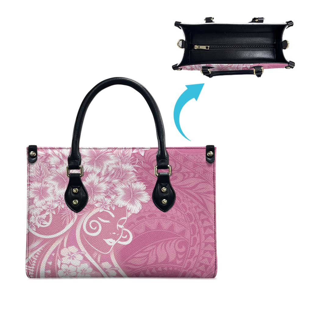 Polynesian Women's Day Leather Bag Pink Hibiscus Flowers With Polynesian Pattern
