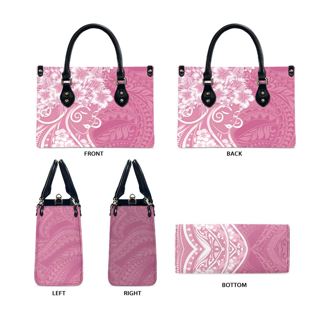 Polynesian Women's Day Leather Bag Pink Hibiscus Flowers With Polynesian Pattern
