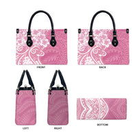 Polynesian Women's Day Leather Bag Pink Hibiscus Flowers With Polynesian Pattern