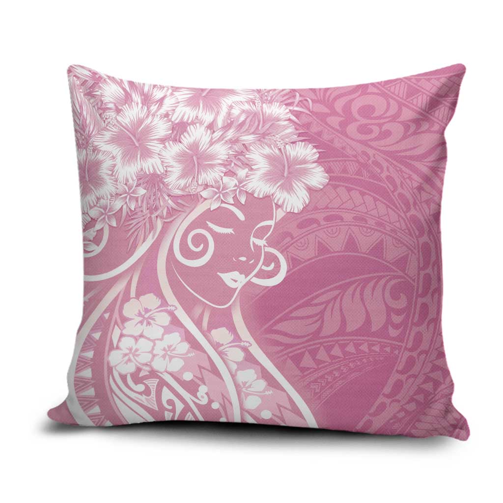 Polynesian Women's Day Pillow Cover Pink Hibiscus Flowers With Polynesian Pattern