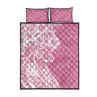 Polynesian Women's Day Quilt Bed Set Pink Hibiscus Flowers With Polynesian Pattern