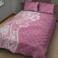 Polynesian Women's Day Quilt Bed Set Pink Hibiscus Flowers With Polynesian Pattern
